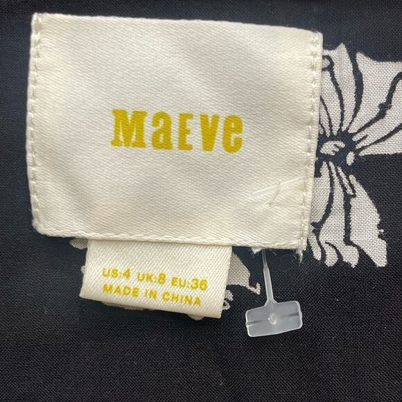 Anthropologie Maeve Black White Bow Button Down Top Size 4 Rayon Lightweight EUC - Picture 6 of 7